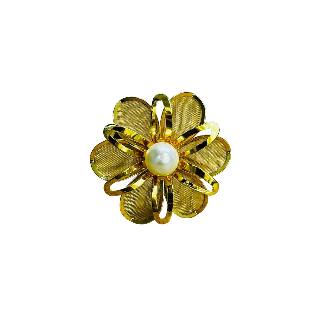 Anillo para servilleta dorado con diseño de flor y perla central