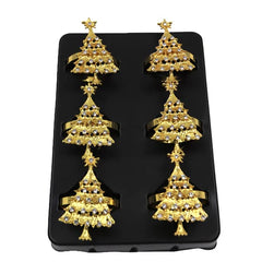Set de 6 anillos para servilleta con diseño de árbol navideño en dorado