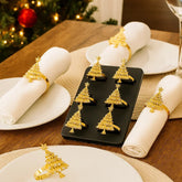 Set De 6 Anillos Para Servilleta Árbol Navideño Dorado Con Brillos