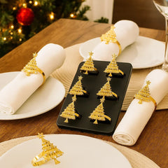 Set De 6 Anillos Para Servilleta Árbol Navideño Dorado Con Brillos
