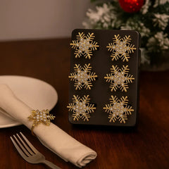 Set De 6 Anillos Para Servilleta Copo De Nieve Dorado