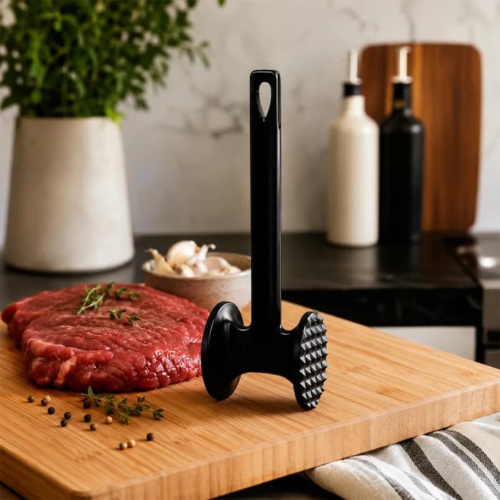Machacador ablandador de carne acero inoxidable negro tipo martillo de 24 cm