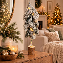 Figura decorativa árbol de Navidad de 47 cm con efecto nevado y luces LED