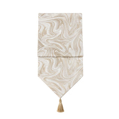 Camino de mesa combinado blanco y oro rosa de 33 × 180 cm.