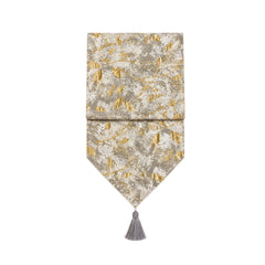 Camino de mesa hojas dorado y plata de 33 × 180 cm.
