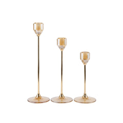 Set de tres candelabros en cristal ámbar de diferentes alturas