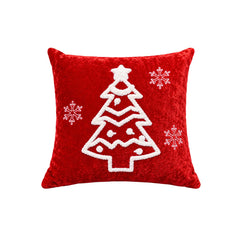 Cojín navideño rojo de 43 × 43 cm con árbol blanco.