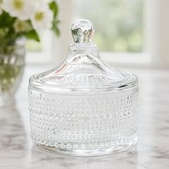 Bombonera de vidrio con relieve de burbujas vista frontal