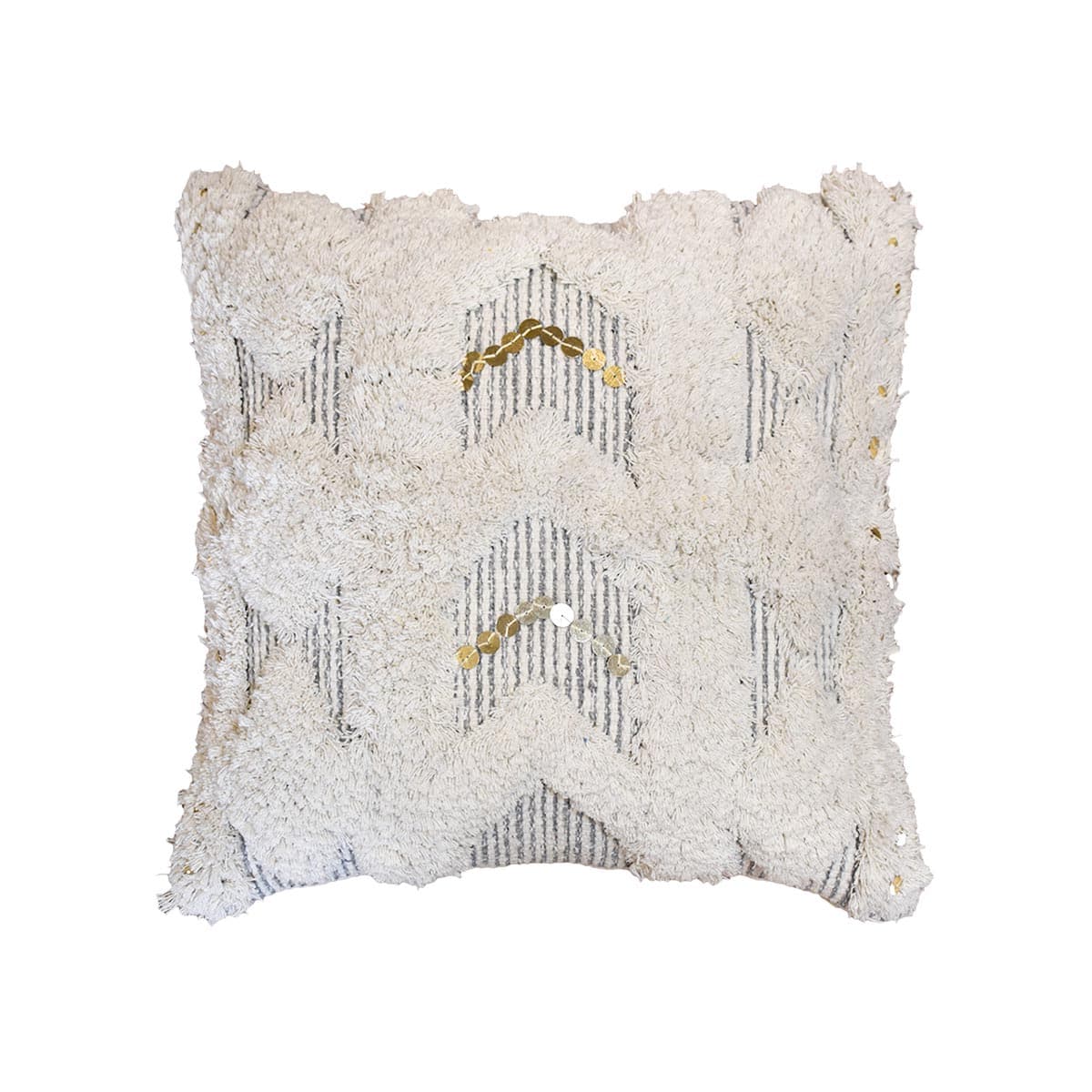 Detalle de lentejuelas en cojín blanco