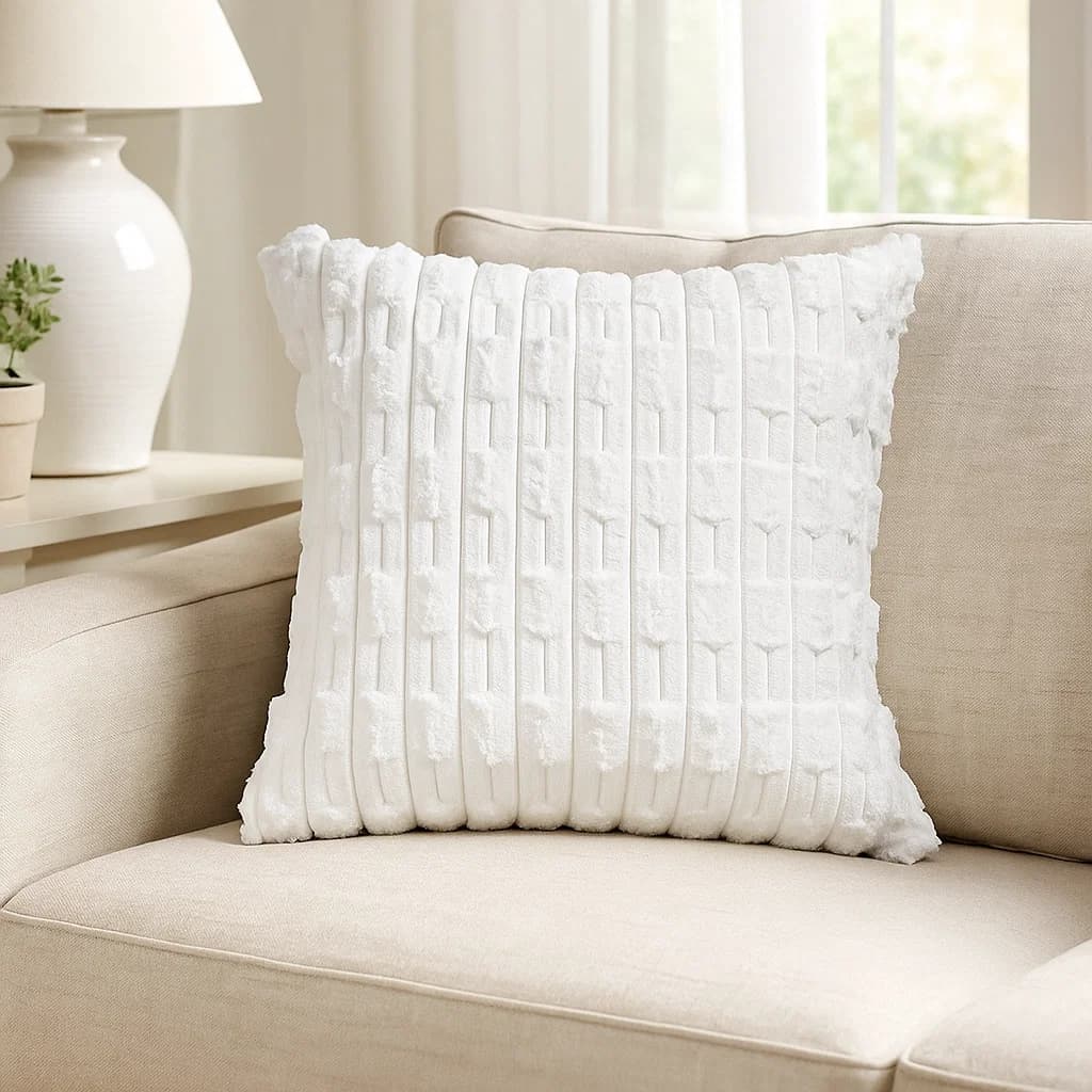 Cojín blanco 45×45 cm Gaudí Abstracto 901 con relieve acanalado