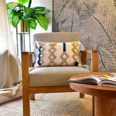 Cojín Rustic 105 multicolor 30×50 cm con diseño geométrico y borlas