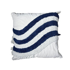 Cojín Rustic Blanco con Azul Índigo 45×45 | Lala Home Colombia