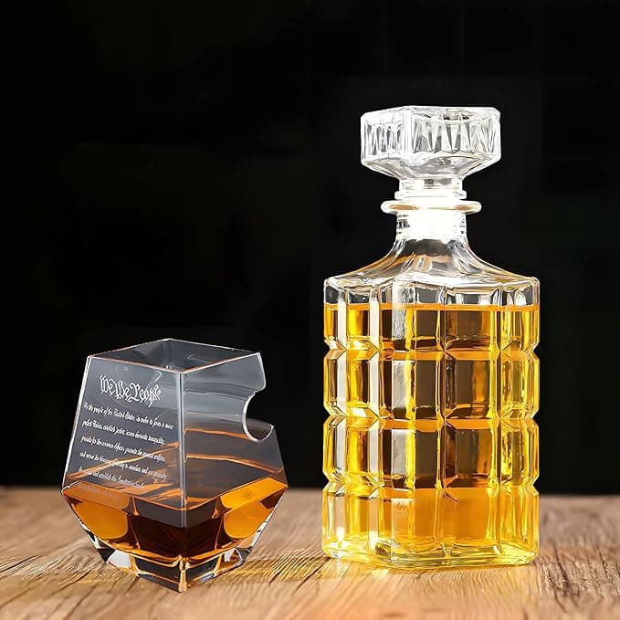 Whiskera de vidrio 920 ml con diseño de cuadros