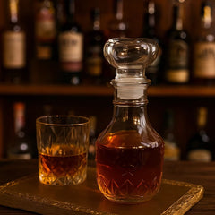 Whiskera de vidrio transparente con diseño en rombos y tapa esférica