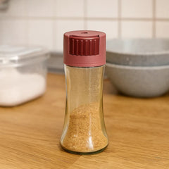 Condimentero de vidrio 130 ml con dosificador y tapa de colores