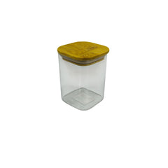 Recipiente rectangular de vidrio con tapa de bambú pequeño