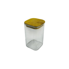 Recipiente rectangular de vidrio con tapa de bambú
