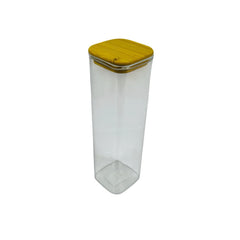 Recipiente rectangular alto de vidrio con tapa de bambú