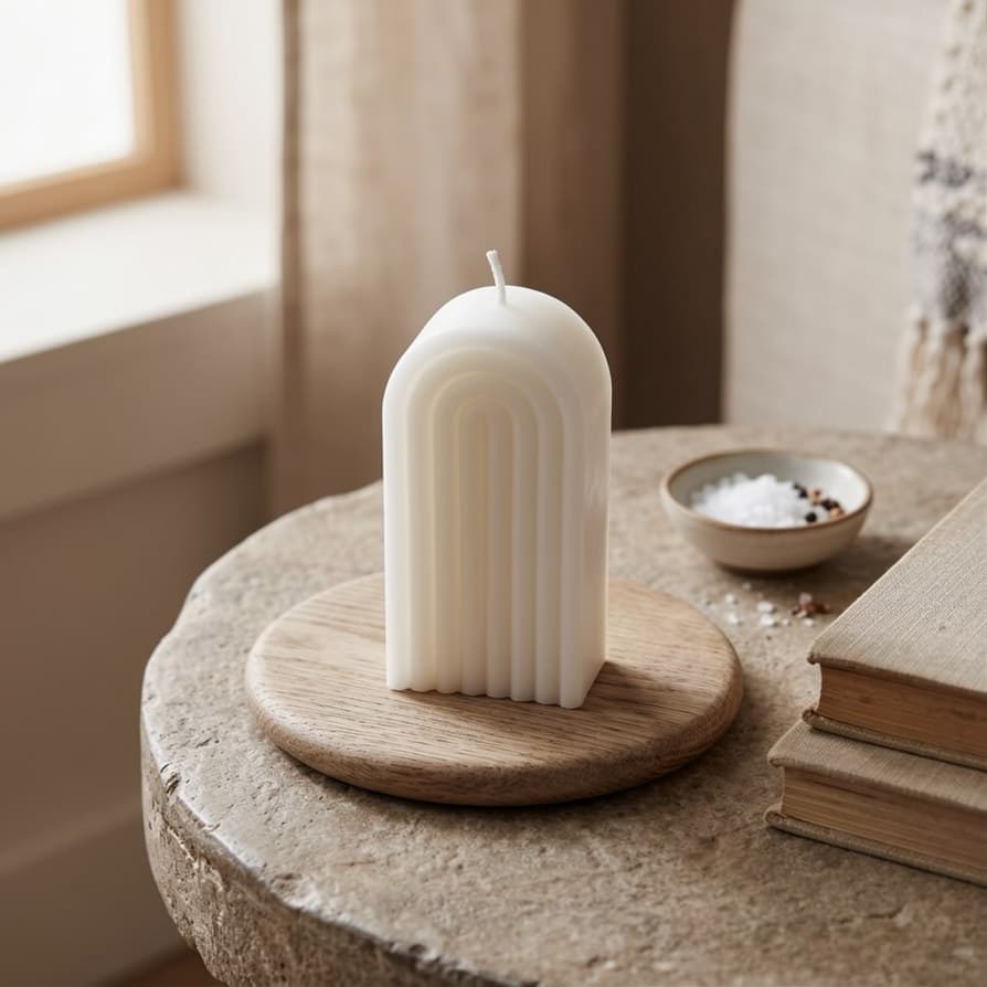 Vela artesanal Rainbow blanca de 12 cm con diseño de arcoíris en relieve