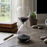 Reloj de arena decorativo de vidrio de 24 cm con arena negra