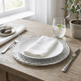 Plato base decorativo de vidrio de 34 cm con diseño efecto piedra y borde plateado