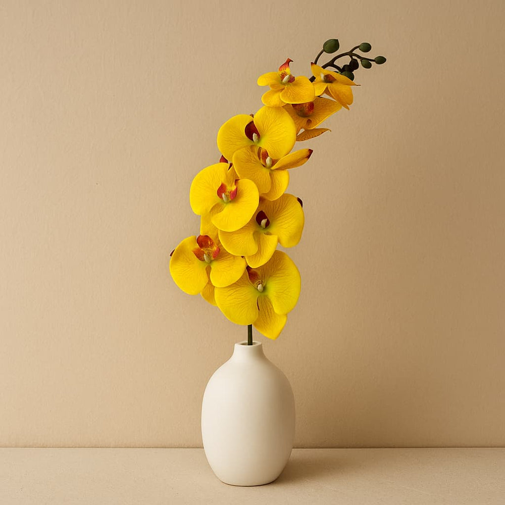 Flor decorativa orquídea artificial de tela 100 cm en color amarillo, verde o blanco