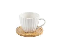 Pocillo blanco de 180 ml con plato de bambú