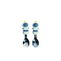 Set de cubiertos infantiles con diseño de astronauta 3D en acero inoxidable