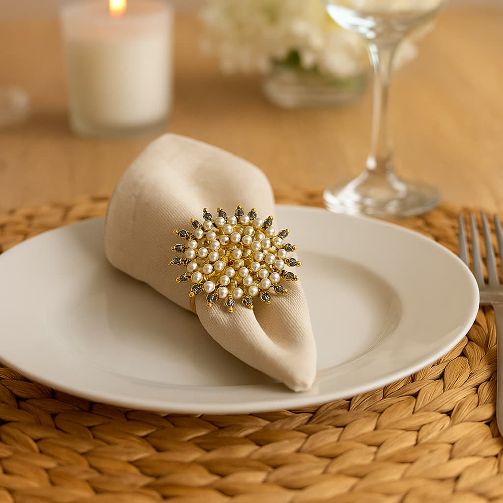 Anillo Para Servilleta Flor Con Perlas | Lala Home Colombia