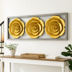Juego de 3 flores 3D metálicas doradas