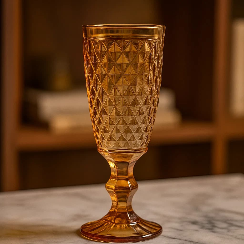 Copa de vidrio 180 ml con diseño de rombos y color naranja