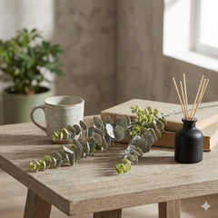 Flor decorativa eucalipto artificial de 87 cm con hojas verde grisáceo y tallo largo