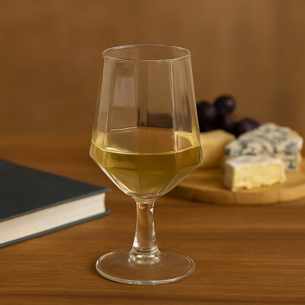 Copa de cristal transparente con diseño de líneas verticales