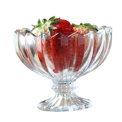 Copa de postre de vidrio transparente con relieve vertical