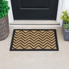 Felpudo Coco Goma Natural 40x60 cm Lala Home diseño Ziz Zag marrón y negro con borde de caucho