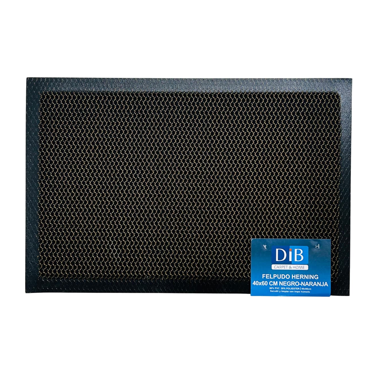 Felpudo Herning 40x60cm diseño negro con naranja base antideslizante Lala Home