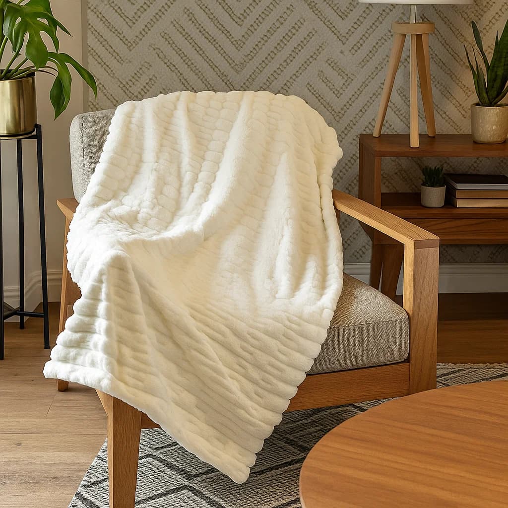 Frazada Gaudí 703 blanca 1.25 × 1.50 m con textura acanalada