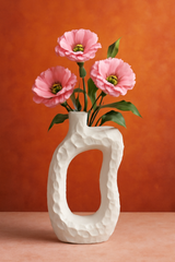 Florero En Cerámica Diseño Rustico 26cm Blanco