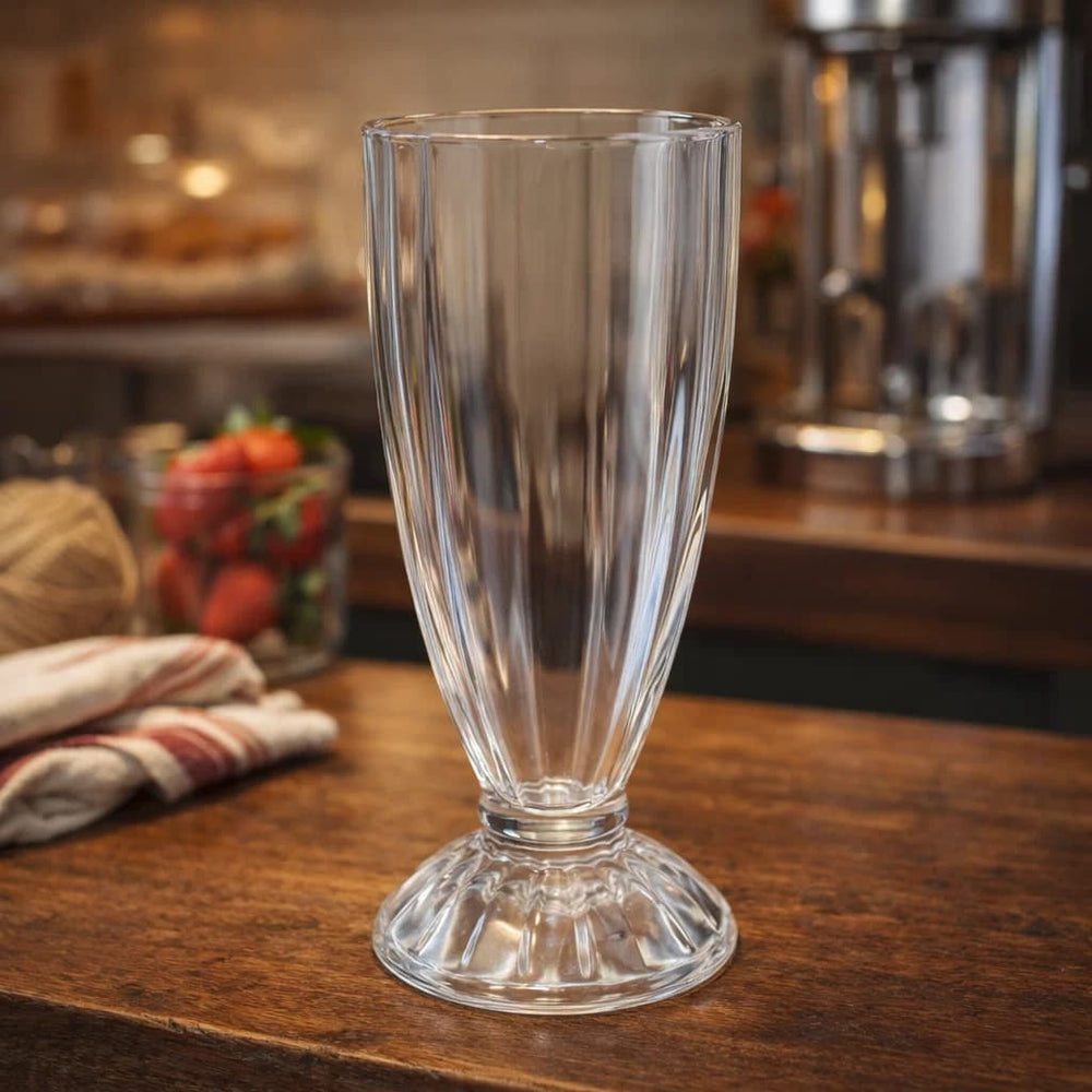 Copa de helado de vidrio 370 ml con líneas verticales y base transparente