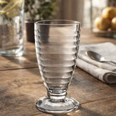 Copa de helado de vidrio 370 ml con líneas horizontales y base transparente