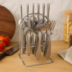 Cubiertos plateados set 24 piezas con base organizadora