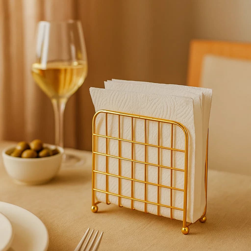 Servilletero cuadrado metal dorado diseño rejilla 13 cm