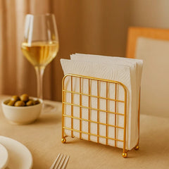 Servilletero cuadrado metal dorado diseño rejilla 13 cm