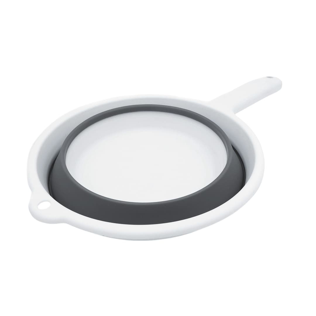 Recipiente compacto aplastado plegado, con mango con orificio para colgar, ideal para almacenar.