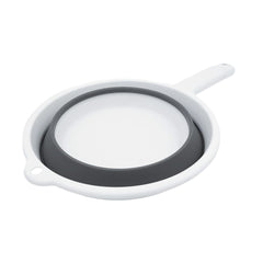 Recipiente compacto aplastado plegado, con mango con orificio para colgar, ideal para almacenar.