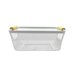 Canasta Metálica 36x21x15 cm Con Mango En Bambú