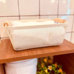 Canasta Metálica 20x31x14cm Con Mango En Bambú