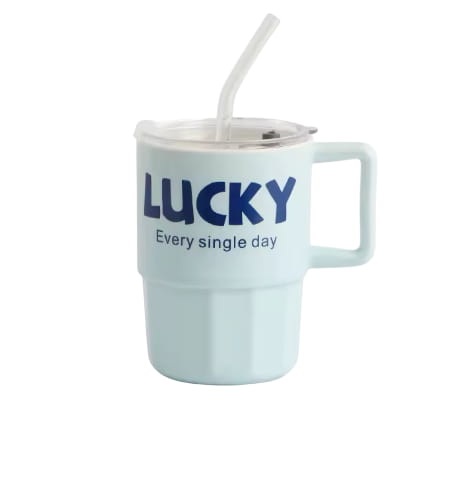 Mug Cerámica Diseño Lucky con Pitillo | Lala Home Colombia