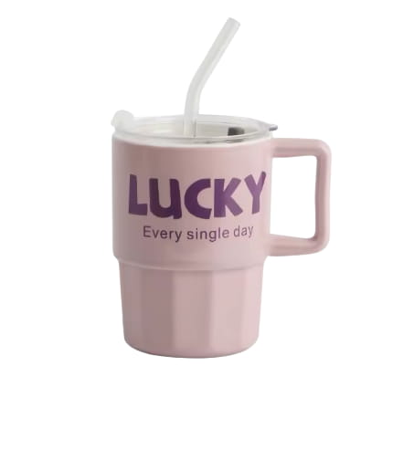 Mug Cerámica Diseño Lucky con Pitillo | Lala Home Colombia