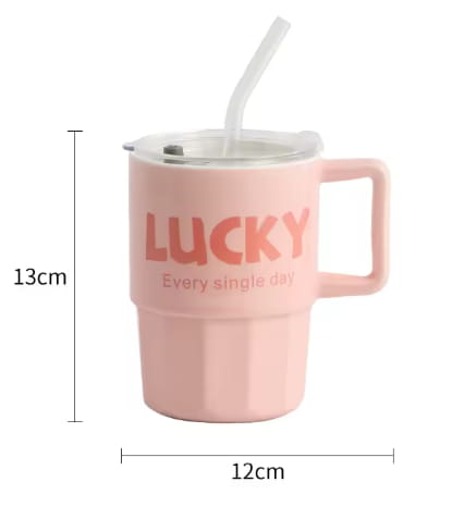 Mug Cerámica Diseño Lucky con Pitillo | Lala Home Colombia